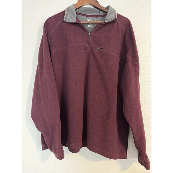 LL Bean‎ Sweater Men’s XL Micro Fleece 1/4 Zip Pullover Maroon Purple - Picture 1 of 7